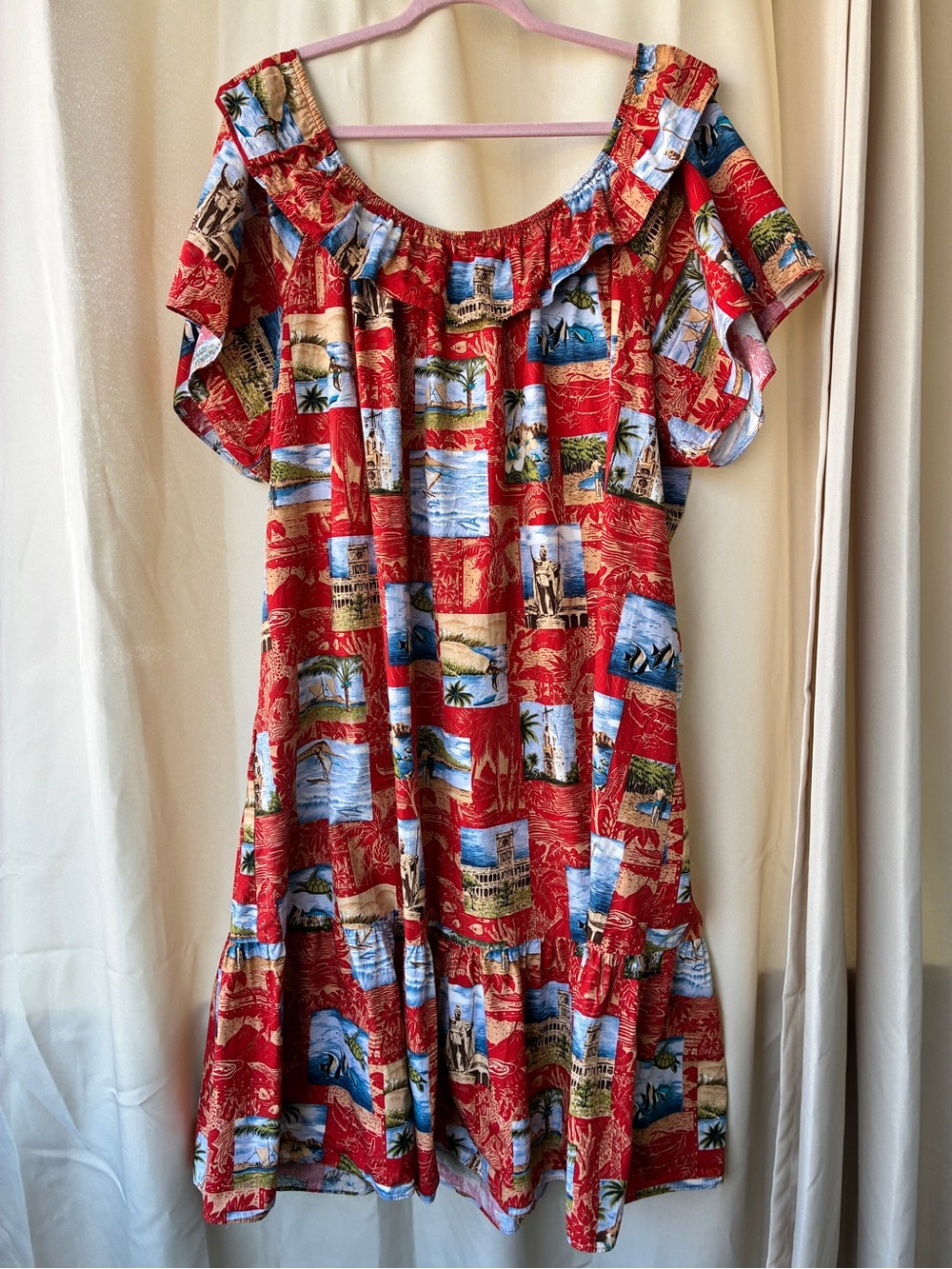 Hilo Hattie Red 3X Short Muumuu Dress Made in Hawaii Monument Postcards